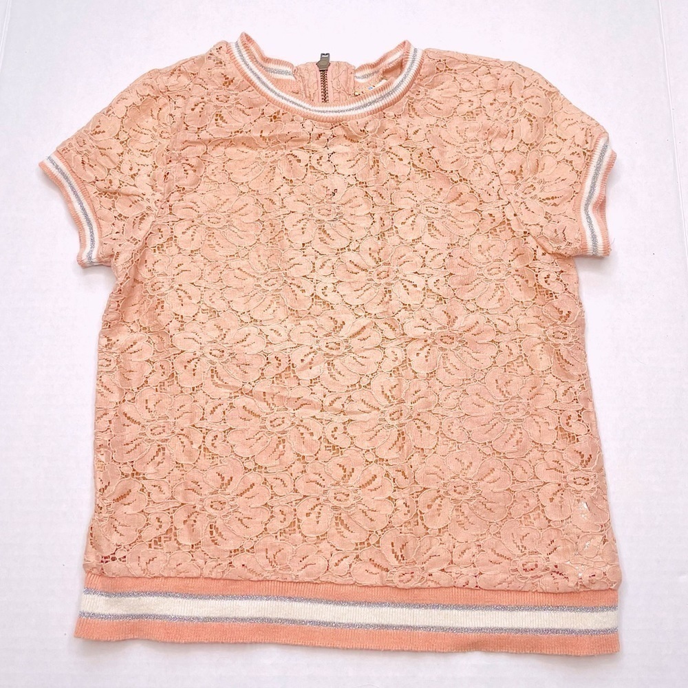 Harper Canyon Blush Pink and Silver Lace Short Sleeve Blouse